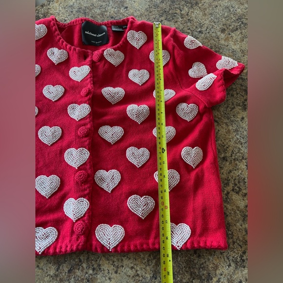 VTG 1999 Michael Simon Red/White Beaded Heart Cardigan,Valentines, Sweetheart, M - Picture 10 of 14
